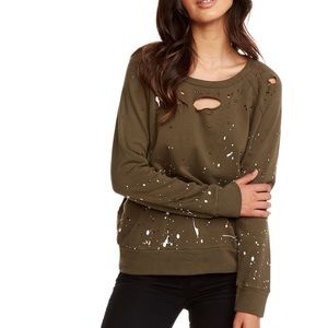 Chaser splatter stud distressed sweatshirt size S